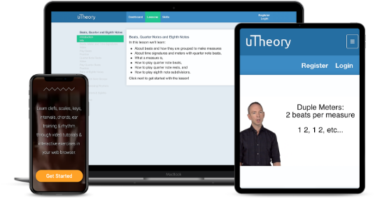 uTheory running on a phone, tablet and computer